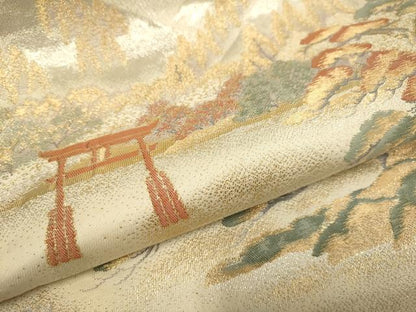 平和屋本店▼六通柄袋帯　日本三景　宮島　純金箔　正絹　逸品　DABJ3970du