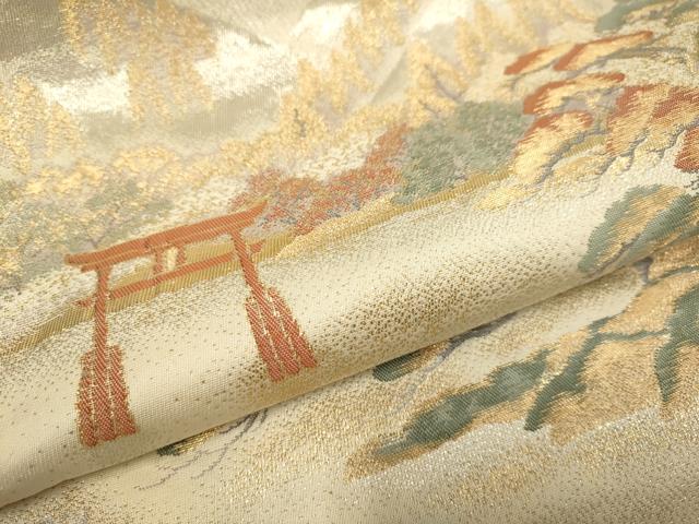 平和屋本店▼六通柄袋帯　日本三景　宮島　純金箔　正絹　逸品　DABJ3970du
