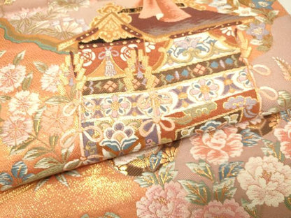 平和屋本店▼六通柄袋帯　唐織　山車　24K純金箔錦　正絹　逸品　DABJ3972du