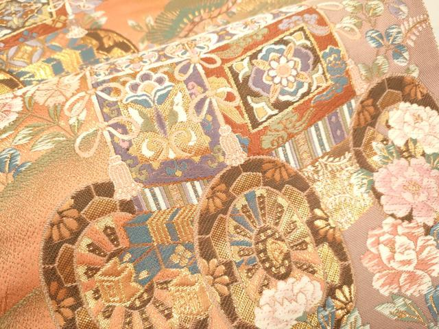 平和屋本店▼六通柄袋帯　唐織　山車　24K純金箔錦　正絹　逸品　DABJ3972du