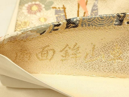 平和屋本店▼六通柄袋帯　扇面鉾山車　九百本金弐重織　正絹　逸品　DABJ3976du