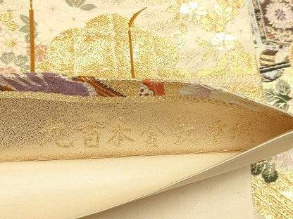 平和屋本店▼六通柄袋帯　扇面鉾山車　九百本金弐重織　正絹　逸品　DABJ3976du