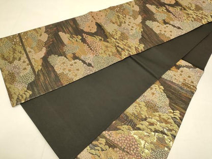 平和屋本店▼六通柄袋帯　王庭名園錦　純金二重箔　正絹　逸品　DABJ3977du