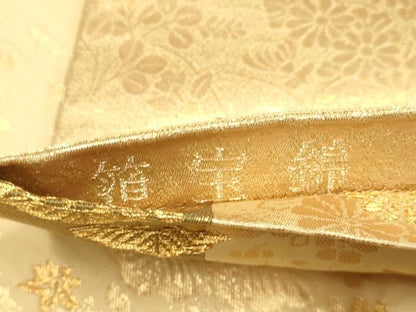 平和屋本店▼六通柄袋帯　扇面鴛鴦花文　箔宝錦　本金箔　正絹　逸品　DABJ3979du