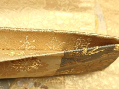 平和屋本店▼六通柄袋帯　扇面鴛鴦花文　箔宝錦　本金箔　正絹　逸品　DABJ3979du