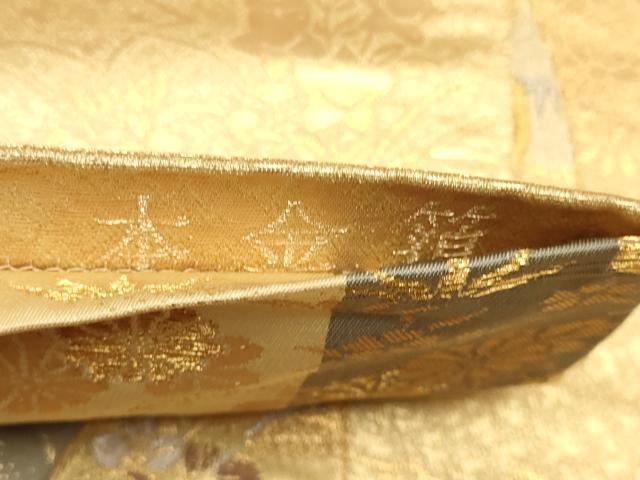平和屋本店▼六通柄袋帯　扇面鴛鴦花文　箔宝錦　本金箔　正絹　逸品　DABJ3979du