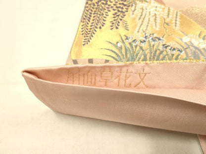 平和屋本店▼六通柄袋帯　扇面草花文　純金箔　正絹　逸品　DABJ3987du