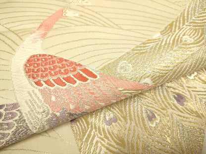 平和屋本店▼九寸名古屋帯　孔雀　錦　本金箔　二重織　正絹　逸品　DABJ3988du