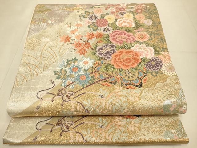 平和屋本店▼西陣　六通柄袋帯　唐織　道長絢爛花車文　本金箔　正絹　逸品　DABJ3992du
