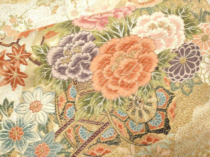 平和屋本店▼西陣　六通柄袋帯　唐織　道長絢爛花車文　本金箔　正絹　逸品　DABJ3992du