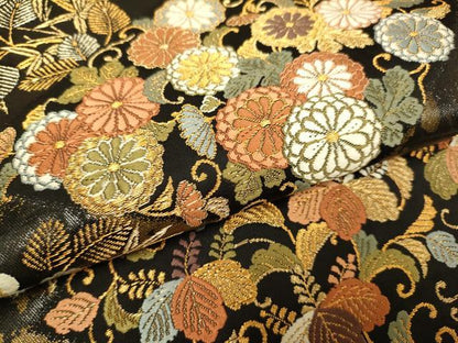 平和屋本店▼六通柄袋帯　花菱文　本金漆箔　黒地　正絹　逸品　DABJ3993du