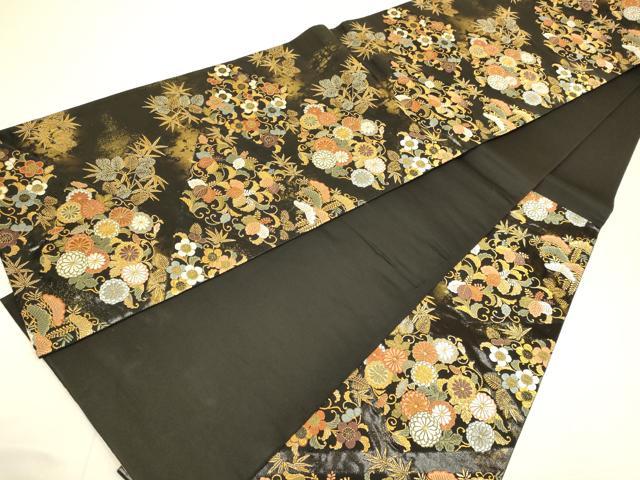 平和屋本店▼六通柄袋帯　花菱文　本金漆箔　黒地　正絹　逸品　DABJ3993du