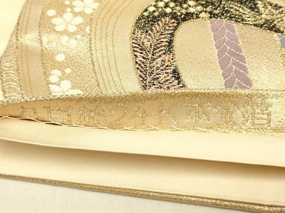 平和屋本店▼六通柄袋帯　流麗糸車文　九百錦24K本金箔　正絹　逸品　DABJ3994du