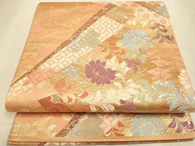 平和屋本店▼六通柄袋帯　唐織　洋花吉祥紋　本金箔錦　二重織　正絹　逸品　DABJ3995du
