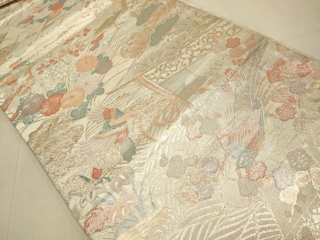 平和屋本店▼佐賀錦　六通柄袋帯　花鳥文　本金箔　正絹　逸品　DABJ3998du