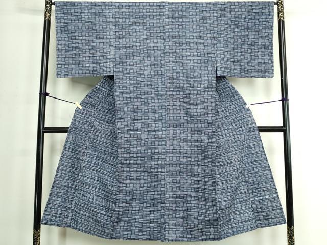 平和屋着物∴夏物　男性　注染　手縫い　抽象文　浴衣　綿　逸品　DABJ4004cd