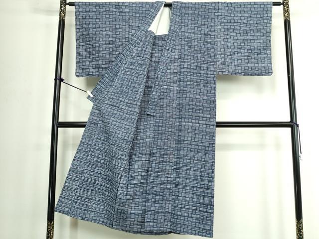 平和屋着物∴夏物　男性　注染　手縫い　抽象文　浴衣　綿　逸品　DABJ4004cd