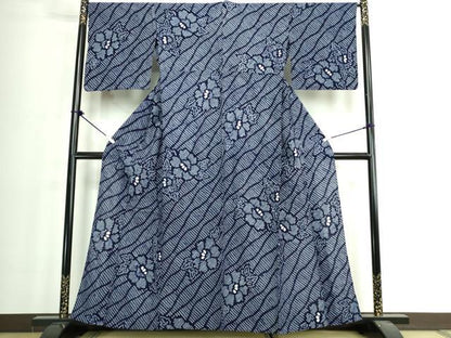 平和屋着物∴夏物　浴衣　有松鳴海絞り　草花文　綿　逸品　DABJ4019cd