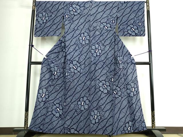 平和屋着物∴夏物　浴衣　有松鳴海絞り　草花文　綿　逸品　DABJ4019cd