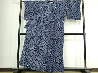 平和屋着物∴夏物　浴衣　有松鳴海絞り　草花文　綿　逸品　DABJ4019cd