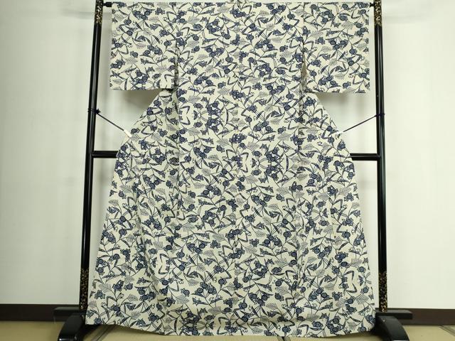 平和屋着物∴夏物　浴衣　注染　手縫い　花蝶文　綿　逸品　DABJ4020cd