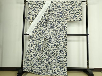 平和屋着物∴夏物　浴衣　注染　手縫い　花蝶文　綿　逸品　DABJ4020cd
