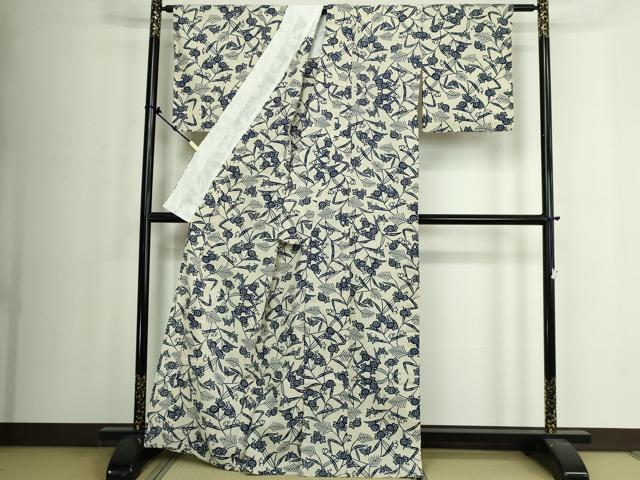 平和屋着物∴夏物　浴衣　注染　手縫い　花蝶文　綿　逸品　DABJ4020cd