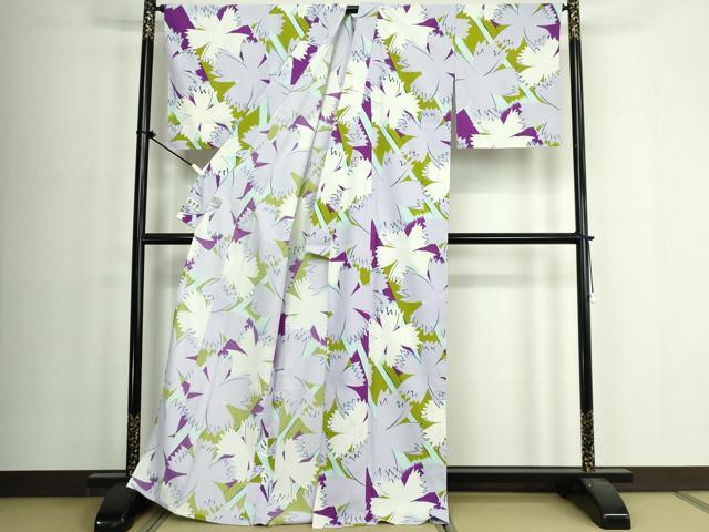 平和屋着物∴夏物　小紋・浴衣兼用　舞花文　撫子　日本製　洗える着物　未使用　DABJ4021cd
