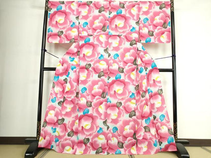 平和屋着物∴夏物　小紋・浴衣兼用　舞花文　日本製　逸品　未使用　DABJ4022cd