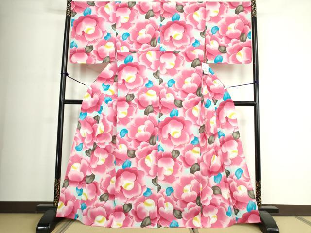 平和屋着物∴夏物　小紋・浴衣兼用　舞花文　日本製　逸品　未使用　DABJ4022cd