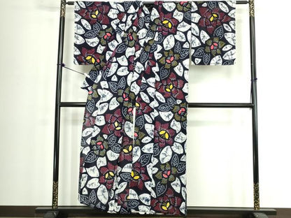 平和屋着物∴夏物　浴衣　有松鳴海絞り　草花文　綿　逸品　DABJ4023cd