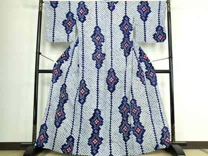 平和屋着物∴夏物　浴衣　有松鳴海絞り　菱花間道　綿　逸品　DABJ4024cd