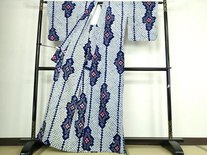 平和屋着物∴夏物　浴衣　有松鳴海絞り　菱花間道　綿　逸品　DABJ4024cd