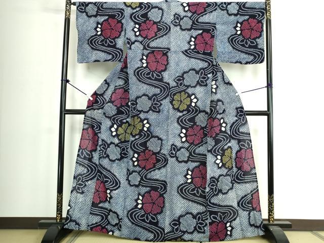 平和屋着物∴夏物　浴衣　有松鳴海絞り　流水花文　綿　逸品　DABJ4031cd