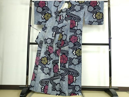 平和屋着物∴夏物　浴衣　有松鳴海絞り　流水花文　綿　逸品　DABJ4031cd
