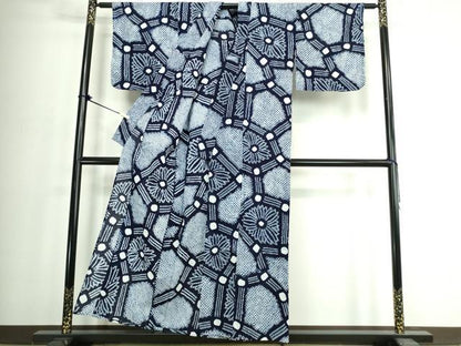 平和屋着物∴夏物　浴衣　有松鳴海絞り　幾何学花文　綿　逸品　DABJ4035cd