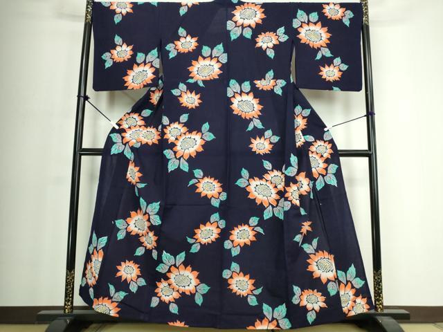 平和屋着物∴夏物　浴衣　注染　向日葵　ひまわり　綿　逸品　DABJ4037cd