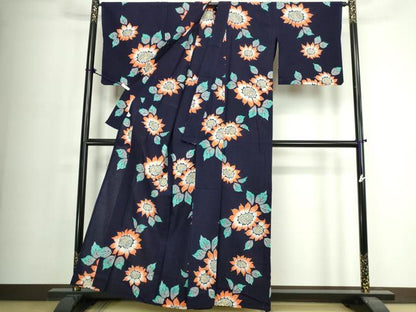 平和屋着物∴夏物　浴衣　注染　向日葵　ひまわり　綿　逸品　DABJ4037cd