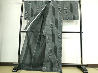 平和屋着物∴夏物　綿紅梅　浴衣　亀甲文　黒地　ロング丈　綿　逸品　DABJ4040cd