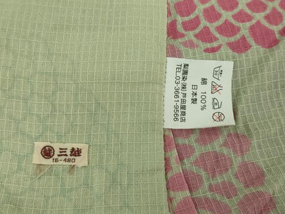 平和屋着物∴夏物　綿紅梅　浴衣　舞花文　日本製　三越扱い　綿　逸品　DABJ4044cd