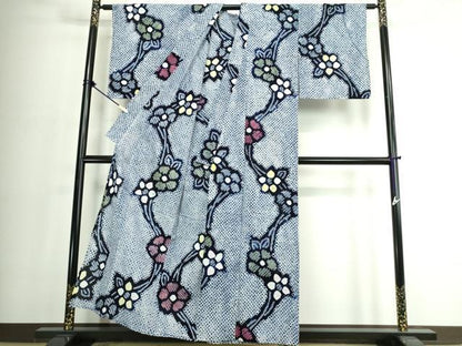 平和屋着物∴夏物　浴衣　有松鳴海絞り　草花文　綿　逸品　未使用　DABJ4051cd