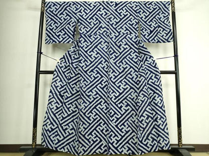 平和屋着物∴夏物　浴衣　有松鳴海絞り　紗綾形文　綿　逸品　DABJ4053cd