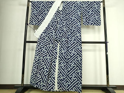 平和屋着物∴夏物　浴衣　有松鳴海絞り　紗綾形文　綿　逸品　DABJ4053cd