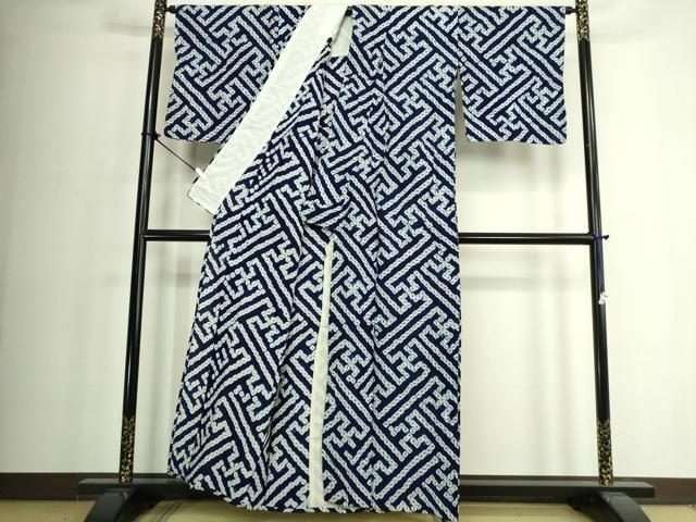 平和屋着物∴夏物　浴衣　有松鳴海絞り　紗綾形文　綿　逸品　DABJ4053cd