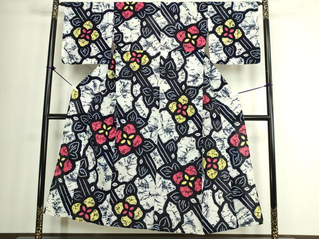 平和屋着物∴夏物　浴衣　有松鳴海絞り　草花文　綿　逸品　DABJ4055cd