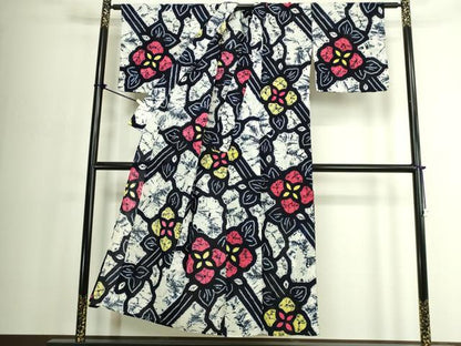 平和屋着物∴夏物　浴衣　有松鳴海絞り　草花文　綿　逸品　DABJ4055cd
