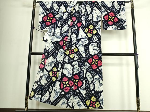 平和屋着物∴夏物　浴衣　有松鳴海絞り　草花文　綿　逸品　DABJ4055cd