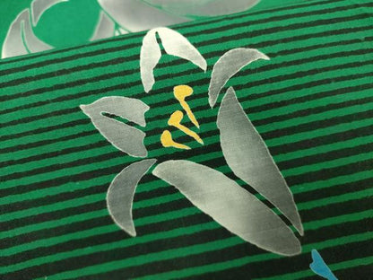 平和屋着物∴夏物　浴衣　注染　手縫い　枝花文　百合　逸品　DABJ4067cd