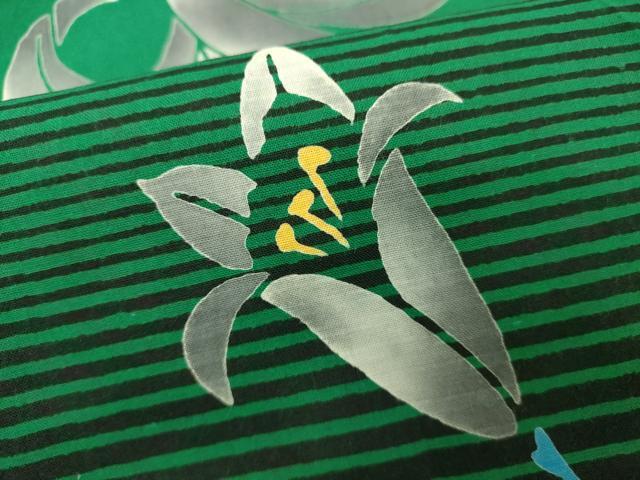 平和屋着物∴夏物　浴衣　注染　手縫い　枝花文　百合　逸品　DABJ4067cd