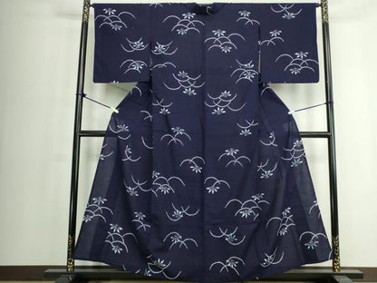 平和屋着物∴夏物　浴衣　注染　手縫い　芝花文　綿　逸品　DABJ4069cd